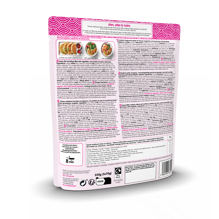 Itsu Stuffed pancakes CGI generated packaging image, back of pack, rotated to show the CGI capabilities